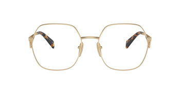 Das Bild zeigt die Prada Brille 59ZV in Hellgold  von vorne.